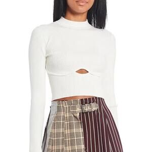 NWT Gianni Bini Mock Neck Keyhole Rib Knit Cropped Sweater Ivory White Size M